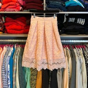 Chicwish pink embroidered pleated lined skirt size XS